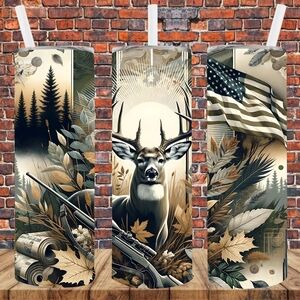 Hand Crafted Deer Feast Dinnerware Tumbler in Brown, Tan, Cream